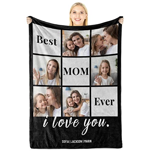 FUONLY Personalized Mothers Day Birthday Gifts for Mom from Daughter Son - Custom Blanket with Pictures Text - Customized Mother's Day Birthday Gifts for Mom - Personalized Blanket