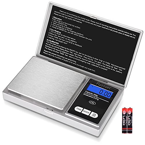 Fuzion Digital Gram Scale, 200g/0.01g Mini Jewelry Scale, Pocket Scale, Herb Scale Gram and Ounce, Portable Travel Food Scale .01 Gram Accuracy with LCD Display, Stainless Steel, Tare