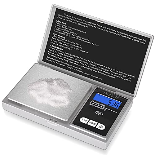 Fuzion Digital Gram Scale, 200g/0.01g Mini Jewelry Scale, Pocket Scale, Herb Scale Gram and Ounce, Portable Travel Food Scale .01 Gram Accuracy with LCD Display, Stainless Steel, Tare