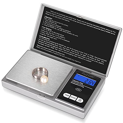 Fuzion Digital Gram Scale, 200g/0.01g Mini Jewelry Scale, Pocket Scale, Herb Scale Gram and Ounce, Portable Travel Food Scale .01 Gram Accuracy with LCD Display, Stainless Steel, Tare