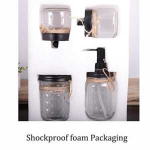 Mason Jar Bathroom Accessories Set - Lotion Soap Dispenser, 2 Apothecary Jars, Toothbrush Holder, Rustic Farmhouse Decor Apothecary Jars Bathroom Countertop Vanity Organizer (Black)