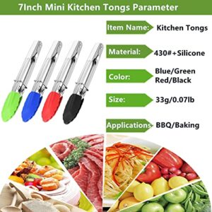 Premium Kitchen Tongs with Silicone Tip,Mini Metal Cooking Tongs 7 Inch Serving Tongs,Non-Stick,Stainless Steel,Heat Resistant Locking Cooking Tongs for Cooking,Barbecue,Salad,Grilling,Frying(3pcs)