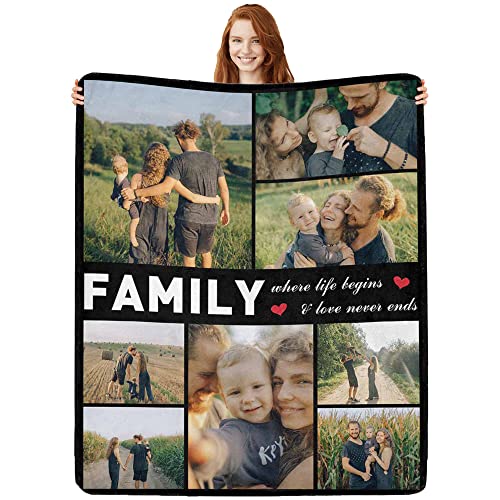 Custom Blanket Personalized Throw Blanket with Photos Text Customized Picture Blanket for Mom Dad Family Dog Kids Adult Friends Personalized Gift for Mothers Day Fathers Day, Made in USA 40"x50"