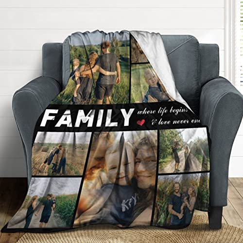 Custom Blanket Personalized Throw Blanket with Photos Text Customized Picture Blanket for Mom Dad Family Dog Kids Adult Friends Personalized Gift for Mothers Day Fathers Day, Made in USA 40"x50"