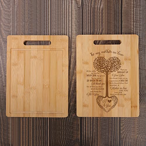 KITCHENVOY Mom Cutting Board - To My Mother in Law Tree Heart Laser Engraved Bamboo Board for Mom as Mom Gift for Mother's Day, Holiday - Birthday Presents for Mom - Gifts for Mom from Daughter, Son