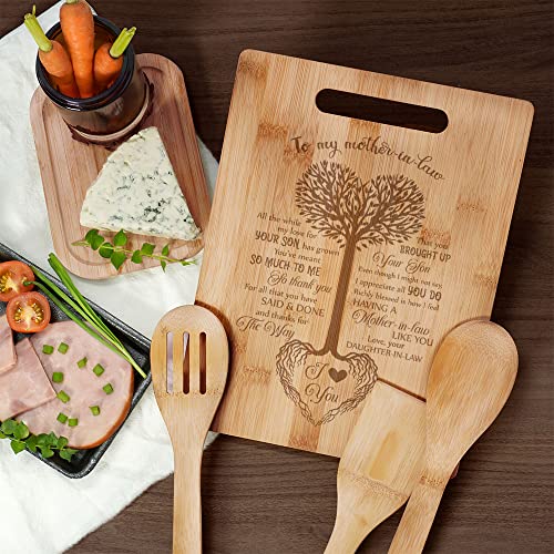 KITCHENVOY Mom Cutting Board - To My Mother in Law Tree Heart Laser Engraved Bamboo Board for Mom as Mom Gift for Mother's Day, Holiday - Birthday Presents for Mom - Gifts for Mom from Daughter, Son