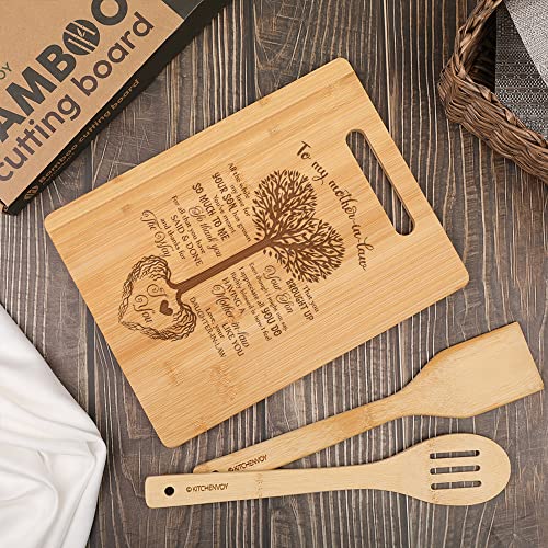 KITCHENVOY Mom Cutting Board - To My Mother in Law Tree Heart Laser Engraved Bamboo Board for Mom as Mom Gift for Mother's Day, Holiday - Birthday Presents for Mom - Gifts for Mom from Daughter, Son