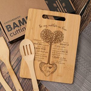 KITCHENVOY Mom Cutting Board - To My Mother in Law Tree Heart Laser Engraved Bamboo Board for Mom as Mom Gift for Mother's Day, Holiday - Birthday Presents for Mom - Gifts for Mom from Daughter, Son