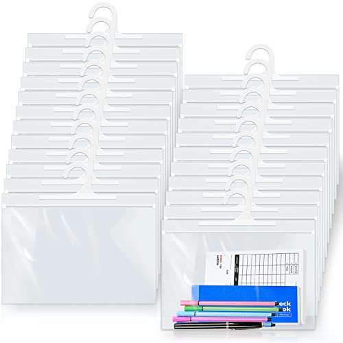 24 Pack Hanging Storage Bags, Large Hook 7.5 x 10.5-inch Clear Plastic Bags for Classroom, Library, and Pharmacy Use
