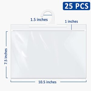 24 Pack Hanging Storage Bags, Large Hook 7.5 x 10.5-inch Clear Plastic Bags for Classroom, Library, and Pharmacy Use