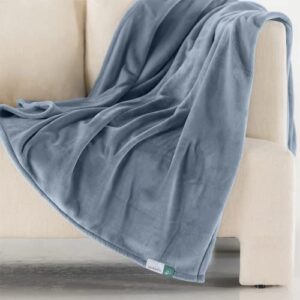 berkshire eco velvetloft throw blanket,velvety soft throw blanket,flannel fleece throw blanket,soft and warm plush,300gsm lightweight throw blanket(polar blue,60x70 inches)