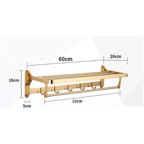 QIFFIY Towel Hanger Wall Mounted Towel Rail Antique Brass Bath Towel Rack Bathroom Towel Holder Double Towel Shelf Bathroom Accessories Towel Rack (Color : Gold)