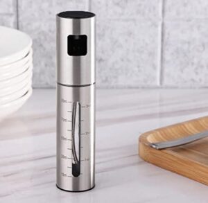 a&j essentials oil sprayer for cooking- 100ml stainless steel, modern, durable, sleek design - baking, salad, grilling, bbq, roasting - oil dispenser is compatible with various cooking oils & juices