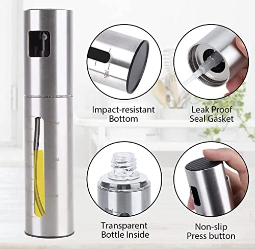 A&J Essentials Oil Sprayer for cooking- 100mL stainless steel, modern, durable, sleek design - Baking, Salad, Grilling, BBQ, Roasting - Oil dispenser is compatible with various cooking oils & juices