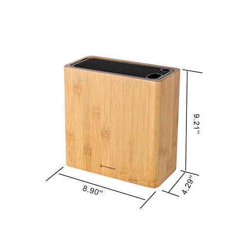 KITCHENDAO XL Bamboo Universal Knife Block Holder with Slots for Scissors and Sharpening Rod, Safe, Space Saver Knives Storage Stand Display without Knives, Unique Slot Design to Protect Blade