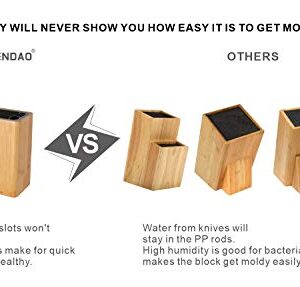 KITCHENDAO XL Bamboo Universal Knife Block Holder with Slots for Scissors and Sharpening Rod, Safe, Space Saver Knives Storage Stand Display without Knives, Unique Slot Design to Protect Blade