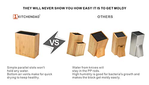 KITCHENDAO XL Bamboo Universal Knife Block Holder with Slots for Scissors and Sharpening Rod, Safe, Space Saver Knives Storage Stand Display without Knives, Unique Slot Design to Protect Blade