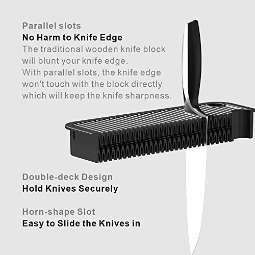 KITCHENDAO XL Bamboo Universal Knife Block Holder with Slots for Scissors and Sharpening Rod, Safe, Space Saver Knives Storage Stand Display without Knives, Unique Slot Design to Protect Blade