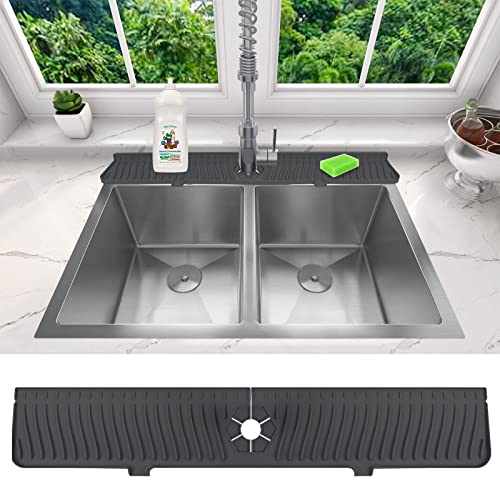 30 inch Kitchen Sink Splash Guard, Silicone Faucet Splash Guard, Large Size Silicone Sink Mat for Kitchen Bathroom, Faucet Handle Drip Catcher Tray (Black)