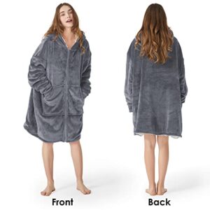 CYMULA Wearable Blanket Hoodie, Oversized Giant Hoodie Wearable Blanket Sweatshirt for Adult, Sherpa Fleece Blanket Hoodie with Pocket for Women Men, Warm Cozy Blanket with Zipper Sleeves Gray