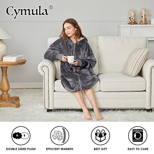 CYMULA Wearable Blanket Hoodie, Oversized Giant Hoodie Wearable Blanket Sweatshirt for Adult, Sherpa Fleece Blanket Hoodie with Pocket for Women Men, Warm Cozy Blanket with Zipper Sleeves Gray