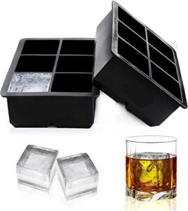 ice cube trays large size flexible 6 cavity ice cube square molds for whiskey and cocktails, keep drinks chilled (2 pcs)