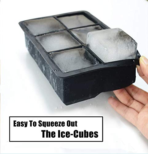 Ice Cube Trays Large Size Flexible 6 Cavity Ice Cube Square Molds for Whiskey and Cocktails, Keep Drinks Chilled (2 Pcs)