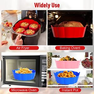 3-Pack Air Fryer Liners Silicone, 8.5 inch Reusable Air Fryer Basket, For 3.5 to 8.5QT Food Grade Air Fryer Accessories, Replacement of Parchment Liners, No Need to Clean the Air Fryer(Red+Bule+Pink)