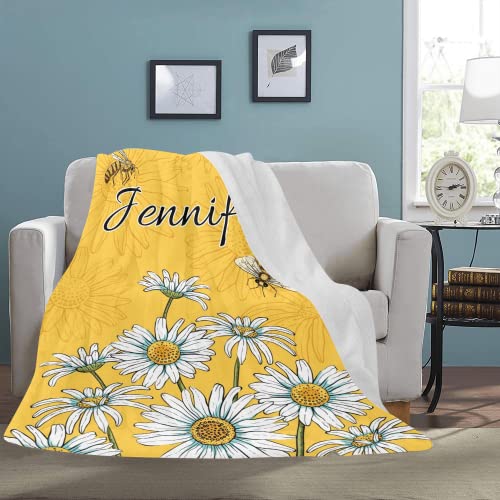 Custom Daisy Blanket with Name Daisy and Bee Blanket Fluffy Warm Soft Flannel Throw Blanket All Season Lightwight Durable Blanket for Bed Sofa Couch Office 50"x60"