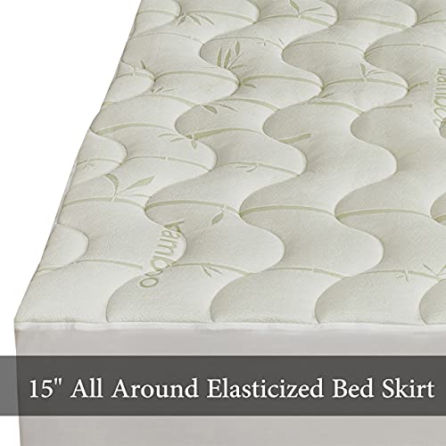 Waterproof Bamboo Jacquard Blend Fitted Topper, Cal King Mattress Pad by Royal Hotel