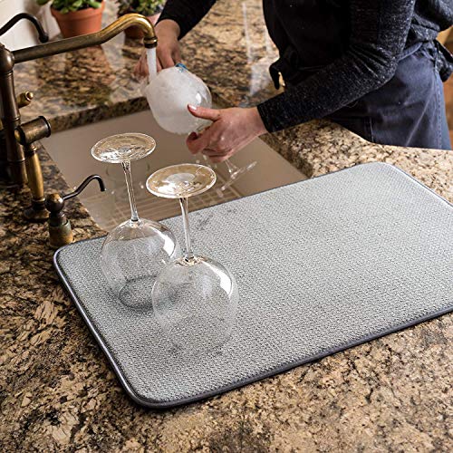 XXL Dish Mat 24" x 17" (LARGEST MAT) Microfiber Dish Drying Mat, Super absorbent by Bellemain (Gray)