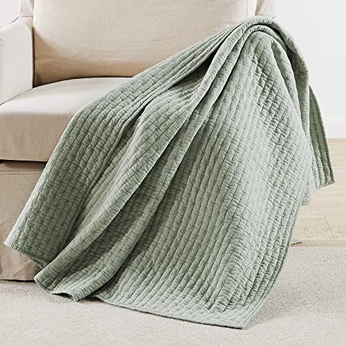 Levtex - Cross Stitch - Quilted Throw - 50x60in. - 100% Cotton - Reversible Pattern - Deser Sage Quilted Throw with Matching Stitching