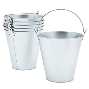 juvale 6-pack large galvanized ice buckets for parties, 7-inch tall metal ice pails with handles for champagne, beer, wine, sports drinks, water, table centerpieces (100 oz capacity)