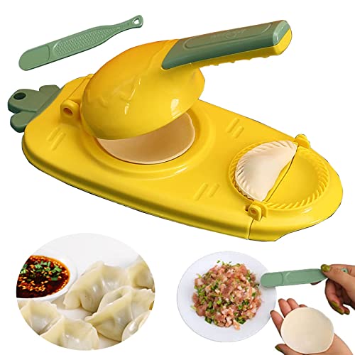 2 In 1 Dumpling Maker, Manual Artifact For Pressing Dumpling, Kitchen Dumpling Maker Machine, Portable Dumpling Skin Maker DIY Dumpling Moulds(Yellow)