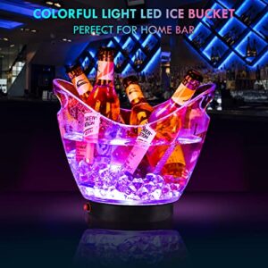 Warepro LED Ice Buckets 5L Clear PS+ABS Plastic ice Bucket RGB Colors Changing LED Cooler Bucket, Power by 2 AA Batteries, Multi Colors Changing for Party/Home/Bar/KTV Clubs