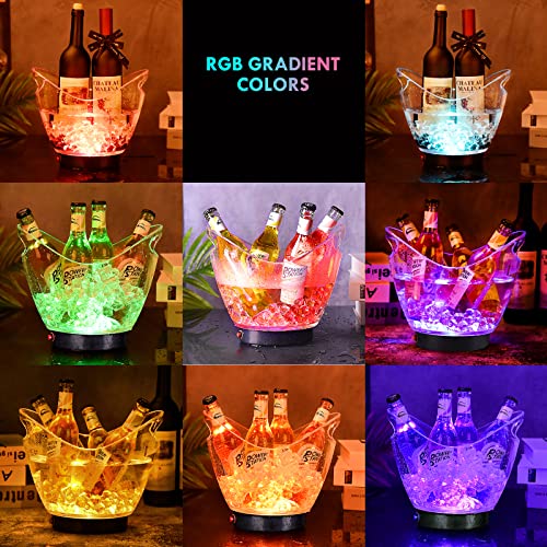 Warepro LED Ice Buckets 5L Clear PS+ABS Plastic ice Bucket RGB Colors Changing LED Cooler Bucket, Power by 2 AA Batteries, Multi Colors Changing for Party/Home/Bar/KTV Clubs