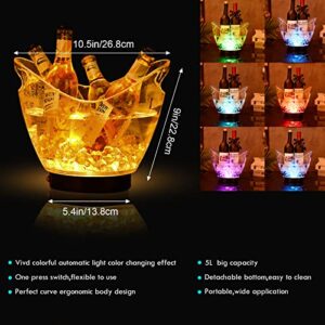 Warepro LED Ice Buckets 5L Clear PS+ABS Plastic ice Bucket RGB Colors Changing LED Cooler Bucket, Power by 2 AA Batteries, Multi Colors Changing for Party/Home/Bar/KTV Clubs