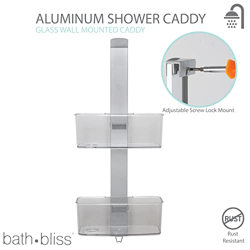 Bath Bliss Adjustable Aluminum 2 Tier Hanging Shower Caddy | Jumbo | Bathroom Storage | Good for Shampoo, Soaps, Razors, Wash Cloths | Rust Proof | Silver