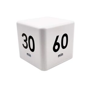 feilifan cube timer, time cube timer kitchen timer kids timer for adhd productivity workout flip timer classroom for studytime countdown management settings 15 20 30 60 minutes-white