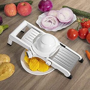 VEKAYA Professional Mandoline Slicer for Kitchen with Waffle Fry Cutter, Julienne & 0-9mm Slice | Vegetable Mandolin Slicer for Food Potato Onion with Bonus Cut Resistant Gloves and Food Safety Holder