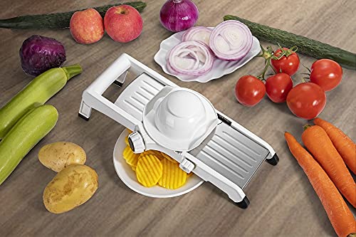 VEKAYA Professional Mandoline Slicer for Kitchen with Waffle Fry Cutter, Julienne & 0-9mm Slice | Vegetable Mandolin Slicer for Food Potato Onion with Bonus Cut Resistant Gloves and Food Safety Holder