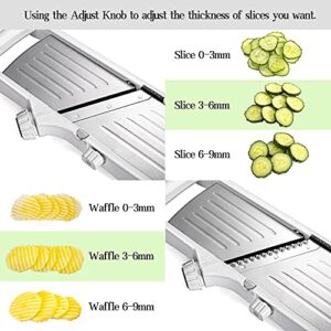 VEKAYA Professional Mandoline Slicer for Kitchen with Waffle Fry Cutter, Julienne & 0-9mm Slice | Vegetable Mandolin Slicer for Food Potato Onion with Bonus Cut Resistant Gloves and Food Safety Holder