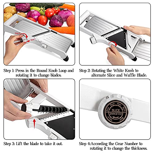 VEKAYA Professional Mandoline Slicer for Kitchen with Waffle Fry Cutter, Julienne & 0-9mm Slice | Vegetable Mandolin Slicer for Food Potato Onion with Bonus Cut Resistant Gloves and Food Safety Holder