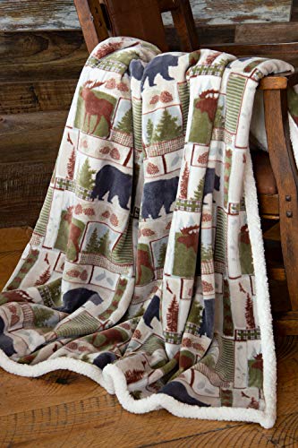 Carstens Vintage Lodge Rustic Cabin Sherpa Throw Blanket 54" x 68", White