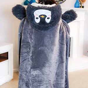 Penguin Wearable Hooded Blanket - Warm & Cozy Oversized Blanket Hoodie with Hand Gloves- Soft Plush Premium Sherpa and Flannel Fleece Hoodie Blanket - Penguin Gifts for Women Adults and Kids