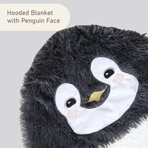 Penguin Wearable Hooded Blanket - Warm & Cozy Oversized Blanket Hoodie with Hand Gloves- Soft Plush Premium Sherpa and Flannel Fleece Hoodie Blanket - Penguin Gifts for Women Adults and Kids