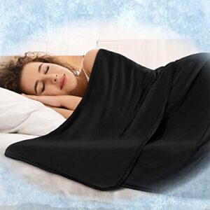 pavilia cooling blanket throw for hot sleepers, lightweight summer cooling blanket for couch sofa bed nap, absorbs body heat to keep cool cold effect breathable comfortable - black 50x60