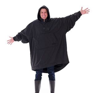 the comfy splash hooded water rain resistant wearable blanket w/zipper for outdoors, one size fits all, shark tank, (black)