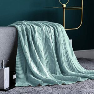 jinchan throw blanket teal lightweight cable knit sweater style year round indoor outdoor travel accent throw for sofa comforter couch bed recliner living room bedroom 50x60 inch