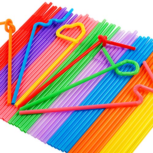 [Individually Wrapped] 300 Pcs Colorful Flexible Plastic Straws, Disposable Bendy Straws, 10.2" Long and 0.23'' Diameter, BPA-Free